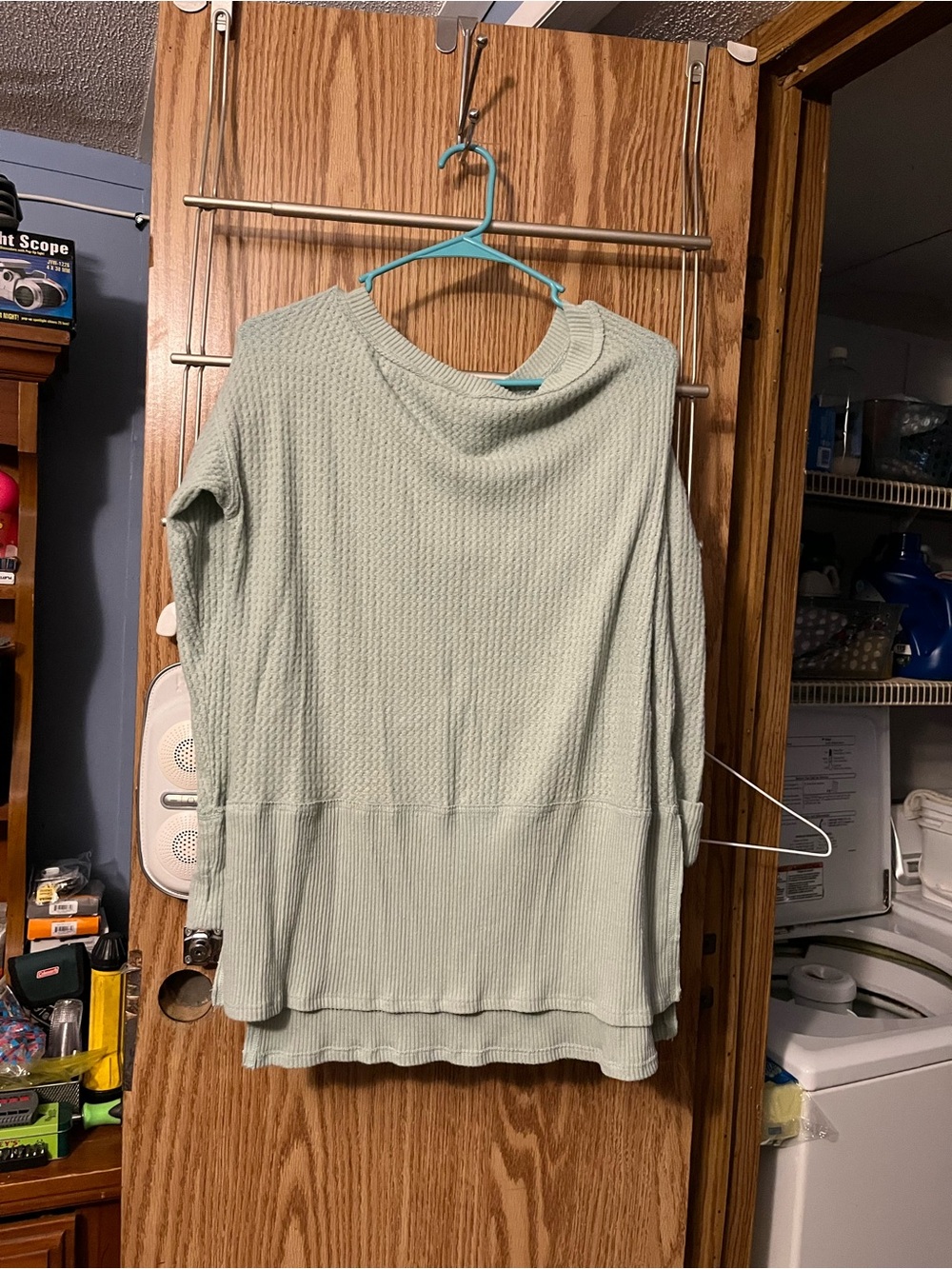 American Eagle Outfitters Light Mint Green Waffle-Knit Cowl Neck Sweater